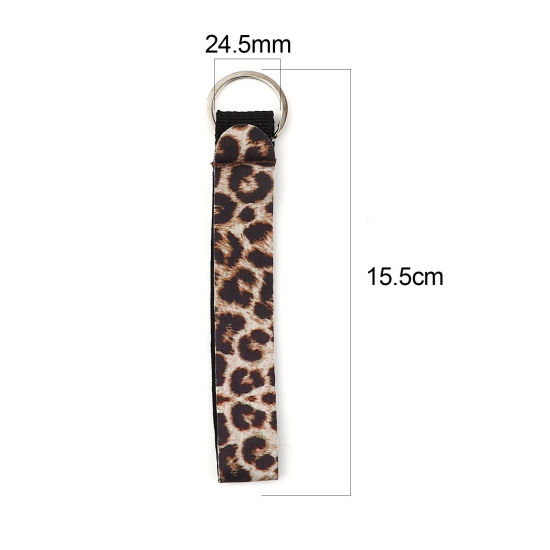 Immagine di Neoprene Anello Portachiavi Tono Argento Caffè Chiaro Rettangolo Leopardo 15.5cm, 2 Pz