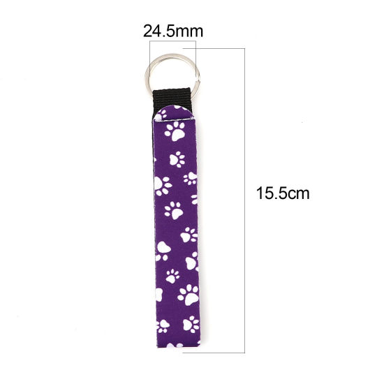 Immagine di Neoprene Memoriale dell'animale Anello Portachiavi Tono Argento Colore Viola Rettangolo Artiglio 15.5cm, 2 Pz