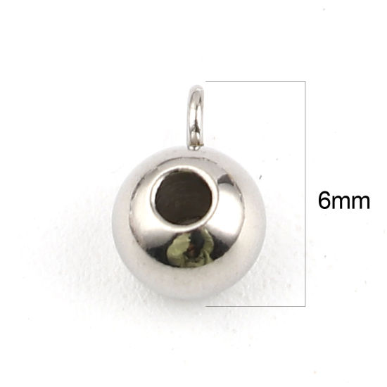 Picture of 304 Stainless Steel Bail Beads Round Silver Tone 6mm Dia., Hole: Approx 2mm 1.7mm, 20 PCs