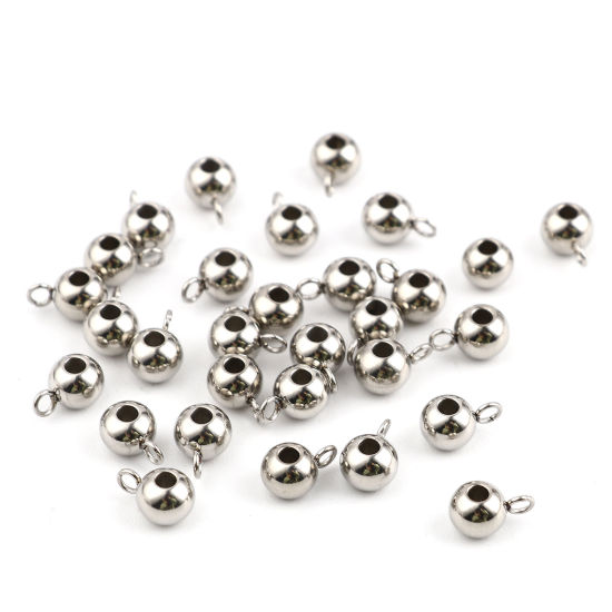 Picture of 304 Stainless Steel Bail Beads Round Silver Tone 6mm Dia., Hole: Approx 2mm 1.7mm, 20 PCs