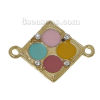 Picture of Zinc Metal Alloy Connectors Findings Rhombus Light Golden Multicolor Enamel Clear Rhinestone 26mm x 20mm, 10 PCs