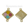 Picture of Zinc Metal Alloy Connectors Findings Rhombus Light Golden Multicolor Enamel Clear Rhinestone 26mm x 20mm, 10 PCs