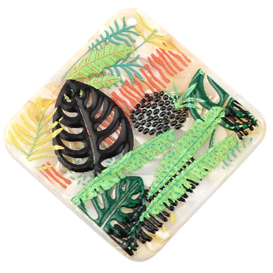 Picture of Acrylic Pendants Square Multicolor Leaf 42mm x 42mm, 3 PCs