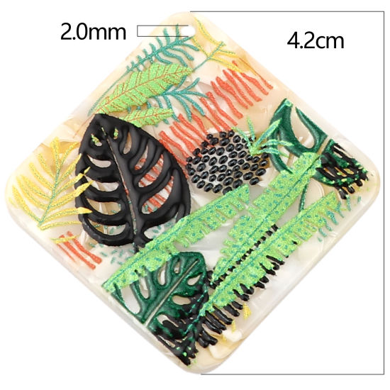 Picture of Acrylic Pendants Square Multicolor Leaf 42mm x 42mm, 3 PCs
