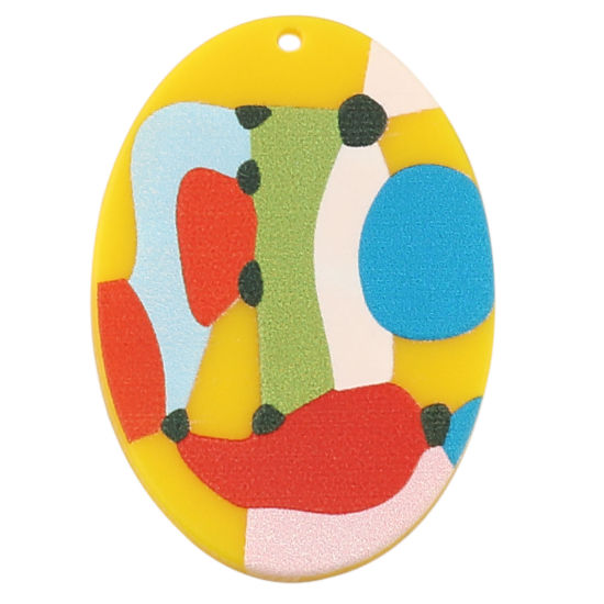 Image de Pendentifs en Acrylique Ovale Multicolore Géométrique 40mm x 29mm, 3 Pcs