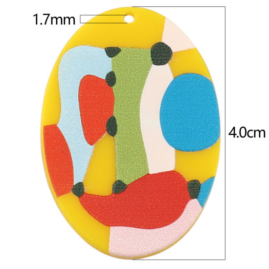 Image de Pendentifs en Acrylique Ovale Multicolore Géométrique 40mm x 29mm, 3 Pcs