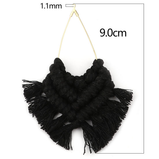Image de Pendentifs Franges en Alliage de Zinc & Polyester Goutte d'Eau Doré Noir Franges 9x7cm-8.5x6.5cm, 2 Pcs