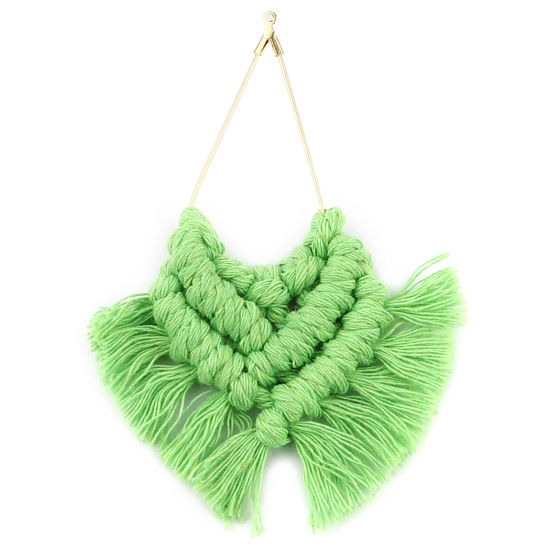 Image de Pendentifs Franges en Alliage de Zinc & Polyester Goutte d'Eau Doré Vert Franges 9x7cm-8.5x6.5cm, 2 Pcs