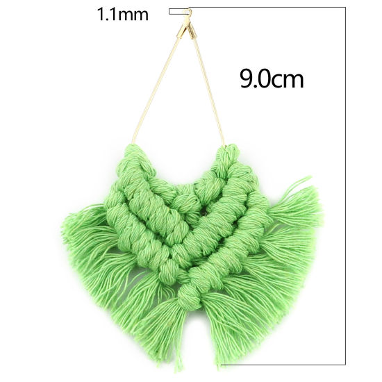 Image de Pendentifs Franges en Alliage de Zinc & Polyester Goutte d'Eau Doré Vert Franges 9x7cm-8.5x6.5cm, 2 Pcs