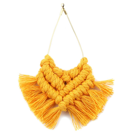 Image de Pendentifs Franges en Alliage de Zinc & Polyester Goutte d'Eau Doré Orange Franges 9x7cm-8.5x6.5cm, 2 Pcs