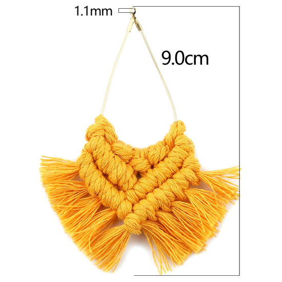 Image de Pendentifs Franges en Alliage de Zinc & Polyester Goutte d'Eau Doré Orange Franges 9x7cm-8.5x6.5cm, 2 Pcs