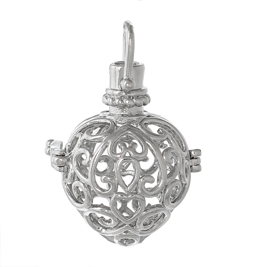 Picture of Copper Mexican Angel Caller Bola Harmony Ball Wish Box Pendants Round Wing Craved Hollow Can Open  