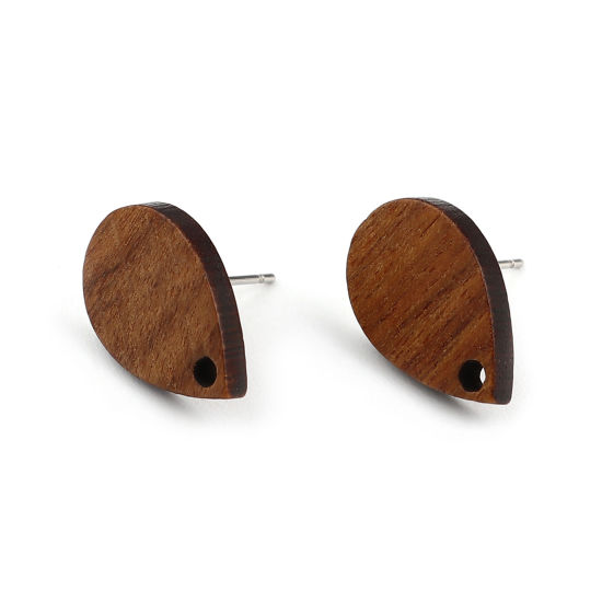 Imagen de Madera Pendientes Gota Café Oscuro W/ Lazo 17mm x 11mm, Post/ Wire: (21 gauge), 10 Unidades