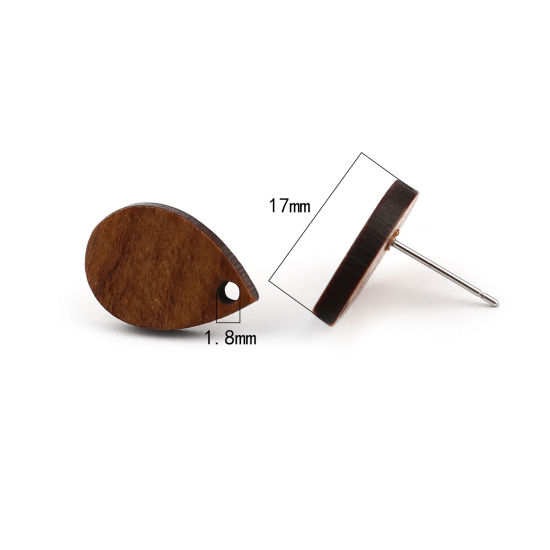 Imagen de Madera Pendientes Gota Café Oscuro W/ Lazo 17mm x 11mm, Post/ Wire: (21 gauge), 10 Unidades