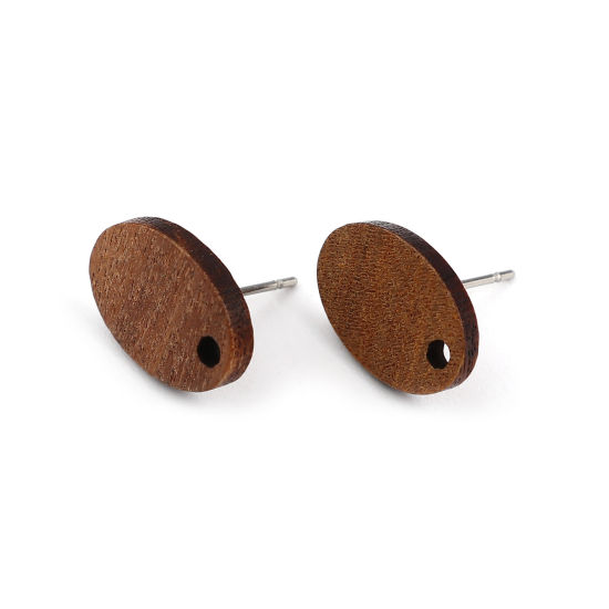 Imagen de Madera Pendientes Óvalo Café Oscuro W/ Lazo 15mm x 11mm, Post/ Wire: (21 gauge), 10 Unidades