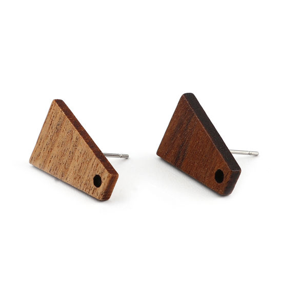 Imagen de Madera Pendientes Trapecio Café Oscuro W/ Lazo 18mm x 13mm, Post/ Wire: (21 gauge), 10 Unidades