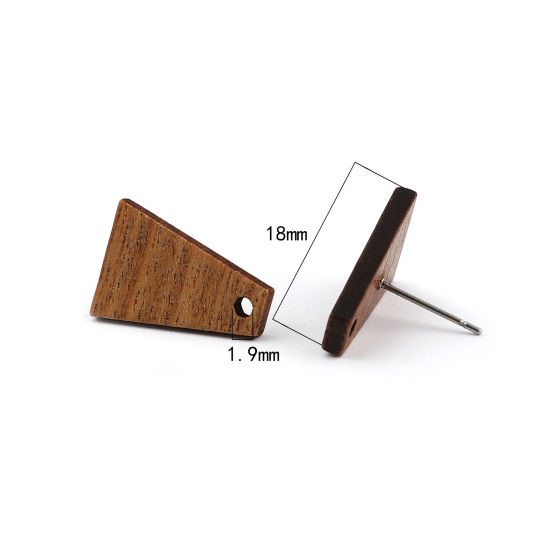 Imagen de Madera Pendientes Trapecio Café Oscuro W/ Lazo 18mm x 13mm, Post/ Wire: (21 gauge), 10 Unidades