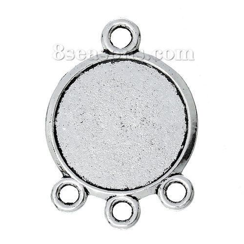 亜鉛合金 ミール皿 コネクター セッティング 台座 円形 銀古美 (適応サイズ: 17mm) 28mm x 20mm、 50 個 の画像