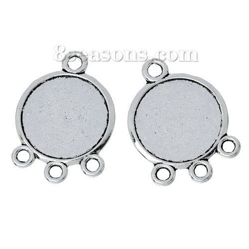 亜鉛合金 ミール皿 コネクター セッティング 台座 円形 銀古美 (適応サイズ: 17mm) 28mm x 20mm、 50 個 の画像