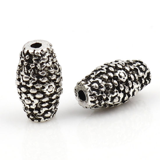 Imagen de Zamak Cuentas Barril Plata Antigua Flor Aprox 11mm x 6mm, Agujero: Aprox 1.2mm, 20 Unidades