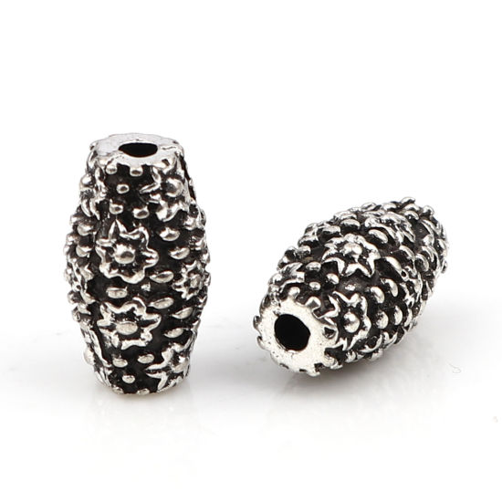 Imagen de Zamak Cuentas Barril Plata Antigua Flor Aprox 13mm x 8mm, Agujero: Aprox 2mm, 10 Unidades