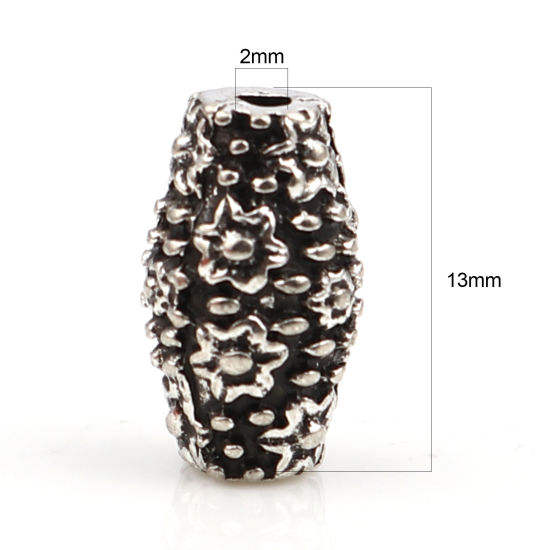 Imagen de Zamak Cuentas Barril Plata Antigua Flor Aprox 13mm x 8mm, Agujero: Aprox 2mm, 10 Unidades