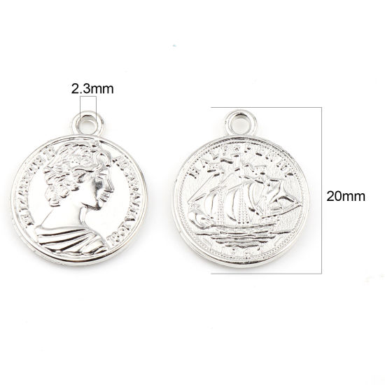 Image de Breloques en Acrylique Monnaie Portrait de Tête Argent Bateau à Voile 20mm x 16mm, 100 Pcs