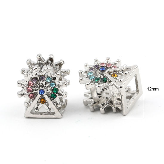 Image de Perles à Gros Trou en Alliage de Zinc Argent Mat Grande Roue à Strass Coloré 12mm x 11mm, Trou: Environ 5mm, 3 Pcs