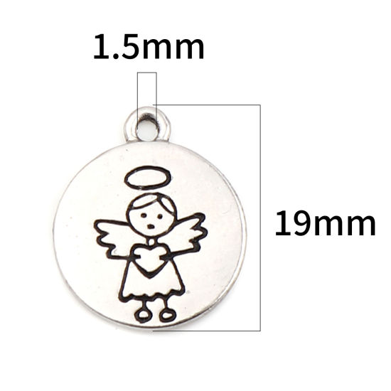 Picture of Zinc Based Alloy Religious Charms Round Disc Antique Silver Color Angel 19mm x 16mm, 10 PCs