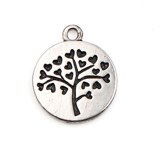 Picture of Zinc Based Alloy Charms Round Disc Antique Silver Color Tree of Life 18mm x 16mm, 10 PCs