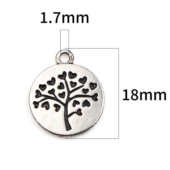 Picture of Zinc Based Alloy Charms Round Disc Antique Silver Color Tree of Life 18mm x 16mm, 10 PCs