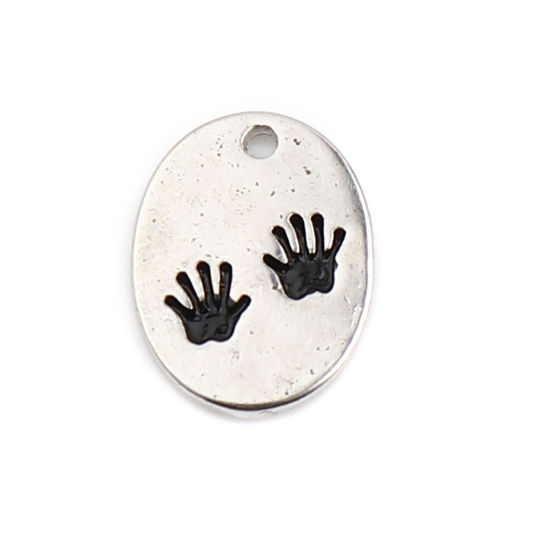 Picture of Zinc Based Alloy Charms Oval Antique Silver Color Hand Palm 17mm x 13mm, 10 PCs
