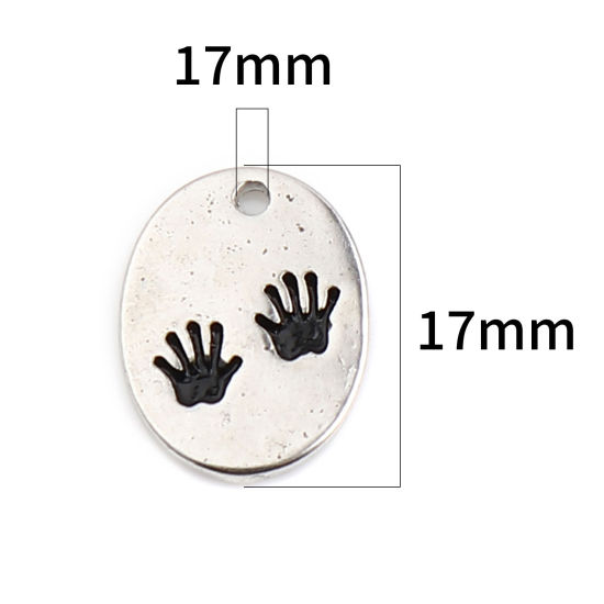 Picture of Zinc Based Alloy Charms Oval Antique Silver Color Hand Palm 17mm x 13mm, 10 PCs
