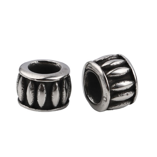 Image de Perles en Acier Inoxydable Colonne Argent Vieilli 9.5mm x 7mm, Trou: env. 5.1mm, 1 Pièce