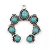 Picture of Zinc Based Alloy & Acrylic Boho Chic Bohemia Pendants Irregular Antique Silver Color Green Blue Imitation Turquoise 43mm x 36mm, 2 PCs