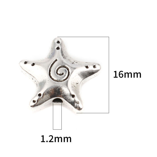 Imagen de Zamak Joyería del océano Cuentas Estrella de mar Plata Antigua Aprox 16mm x 15mm, Agujero: Aprox 1.2mm, 20 Unidades