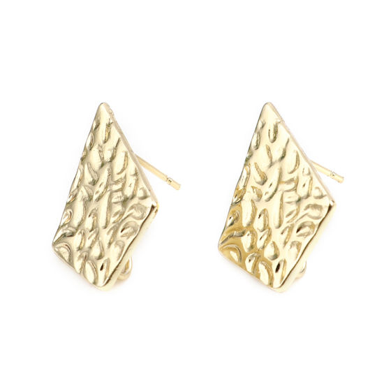 Image de Boucles d'Oreilles Puces en Alliage de Zinc Polygone Doré Motif Sculpté avec Boucle 22mm x 16mm, Epaisseur de Fil: (21 gauge), 2 Pcs