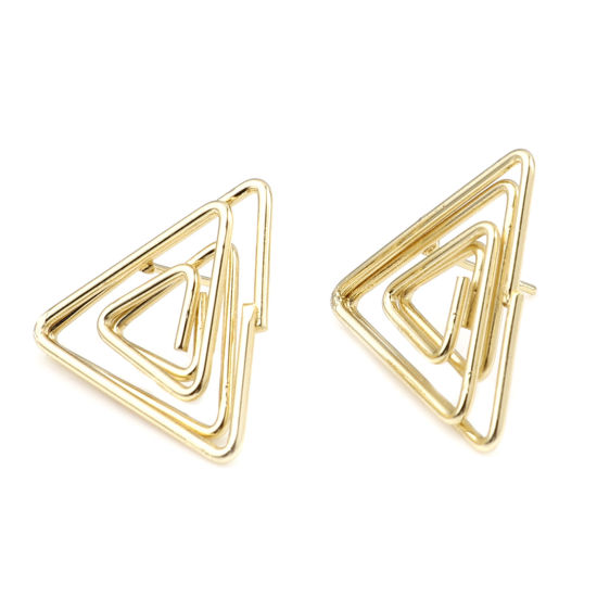Image de Boucles d'Oreilles Puces Triangle Doré Spirale 24mm x 22mm, Epaisseur de Fil: (21 gauge), 2 Pcs