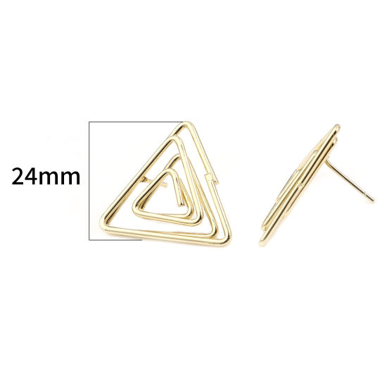Image de Boucles d'Oreilles Puces Triangle Doré Spirale 24mm x 22mm, Epaisseur de Fil: (21 gauge), 2 Pcs