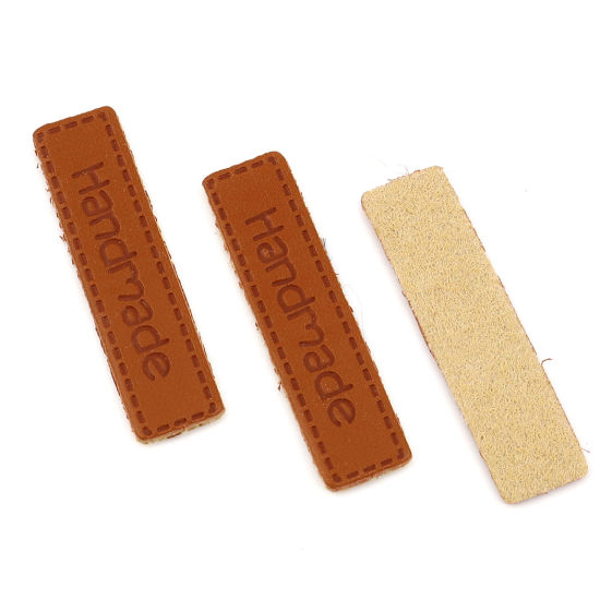 Image de Étiquettes en TPU Rectangle Brun " Hand Made " 40mm x 10mm, 50 Pcs