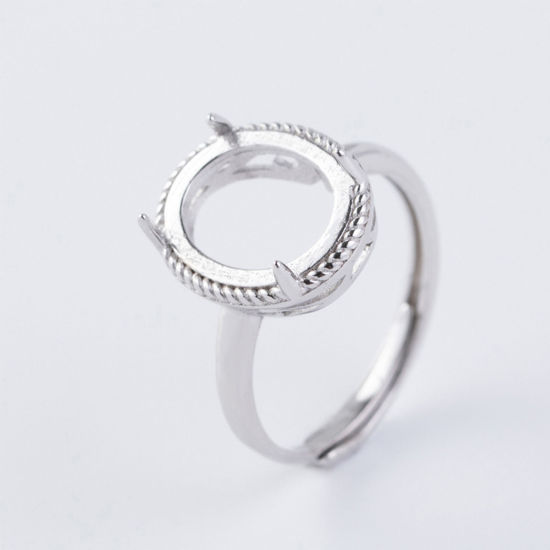 Image de Bagues Ouvert Ajoustable en Cuivre blanc Argent Mat Ovale Cabochon Rapportable (Convenable 12mm x 10mm ) 18.1mm (Taille d'US 8), 1 Pièce