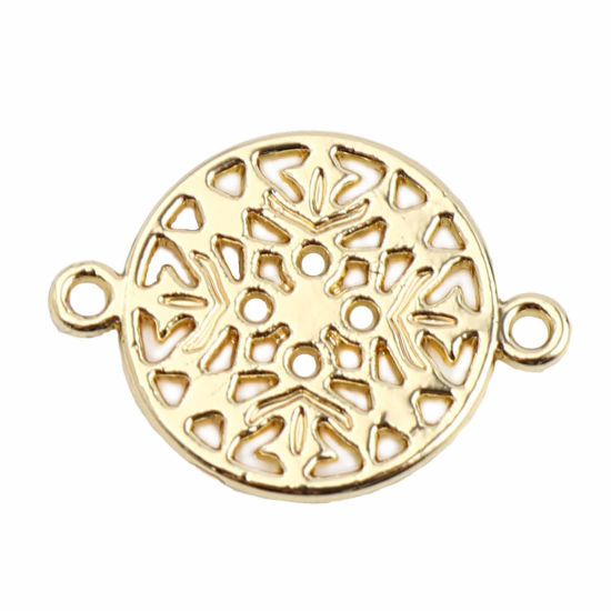 Image de Connecteurs en Alliage de Zinc Rond Doré Fleurs 20mm x 15mm, 10 Pcs