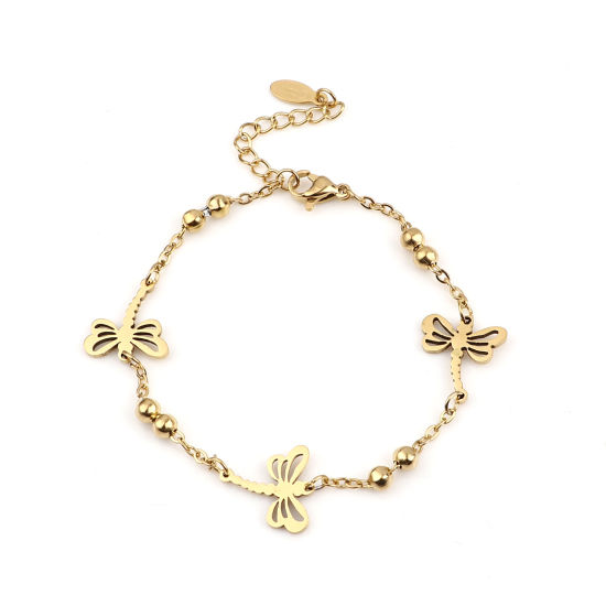 Image de 1 Pièce Bracelets Insecte en Acier Inoxydable Placage sous Vide Doré Libellule 21cm long