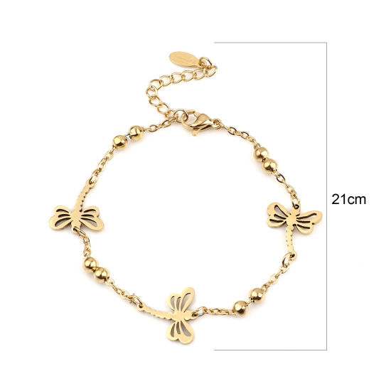 Image de 1 Pièce Bracelets Insecte en Acier Inoxydable Placage sous Vide Doré Libellule 21cm long
