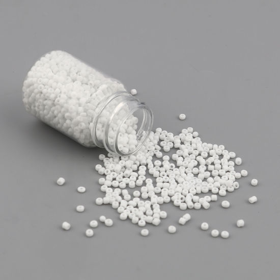 Image de Perles de Rocailles en Verre Rond Blanc Env. 2mm Dia., Trou: Env. 0.7mm, 1 Bouteille