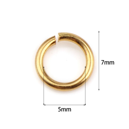 50 個 7mm 直径、 0.9mm（19号） 304ステンレス鋼 丸カン 丸カン 金メッキ 円形 の画像
