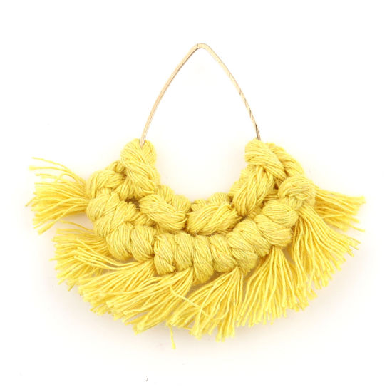 Image de Pendentifs Franges en Alliage de Zinc & Polyester Eventail Doré Jaune Goutte d'Eau 55mm x 55mm-53mmx50mm, 2 Pcs