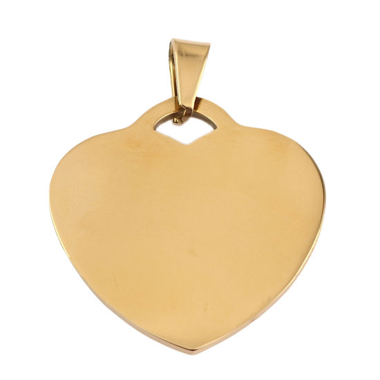 Image de 1 Pièce PendentifsÉtiquettes d'Estampage Vierges en Acier Inoxydable Cœur Doré Polissage Double Face 43mm x 34mm