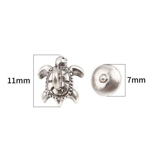 Immagine di Lega di Zinco Gioielli Oceanici Coppette Copriperla Tartaruga di Mare Argento Antico Tondo Disegno (Addetti 12mm Perline) 7mm Dia, 11mm x 9mm, 10 Seri ( 2 Pz/Serie)