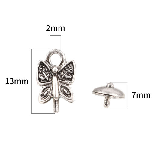 Immagine di Lega di Zinco Insetto Coppette Copriperla Tondo Argento Antico Farfalla Disegno (Addetti 14mm Perline) 7mm Dia, 13mm x 8mm, 10 Seri ( 2 Pz/Serie)